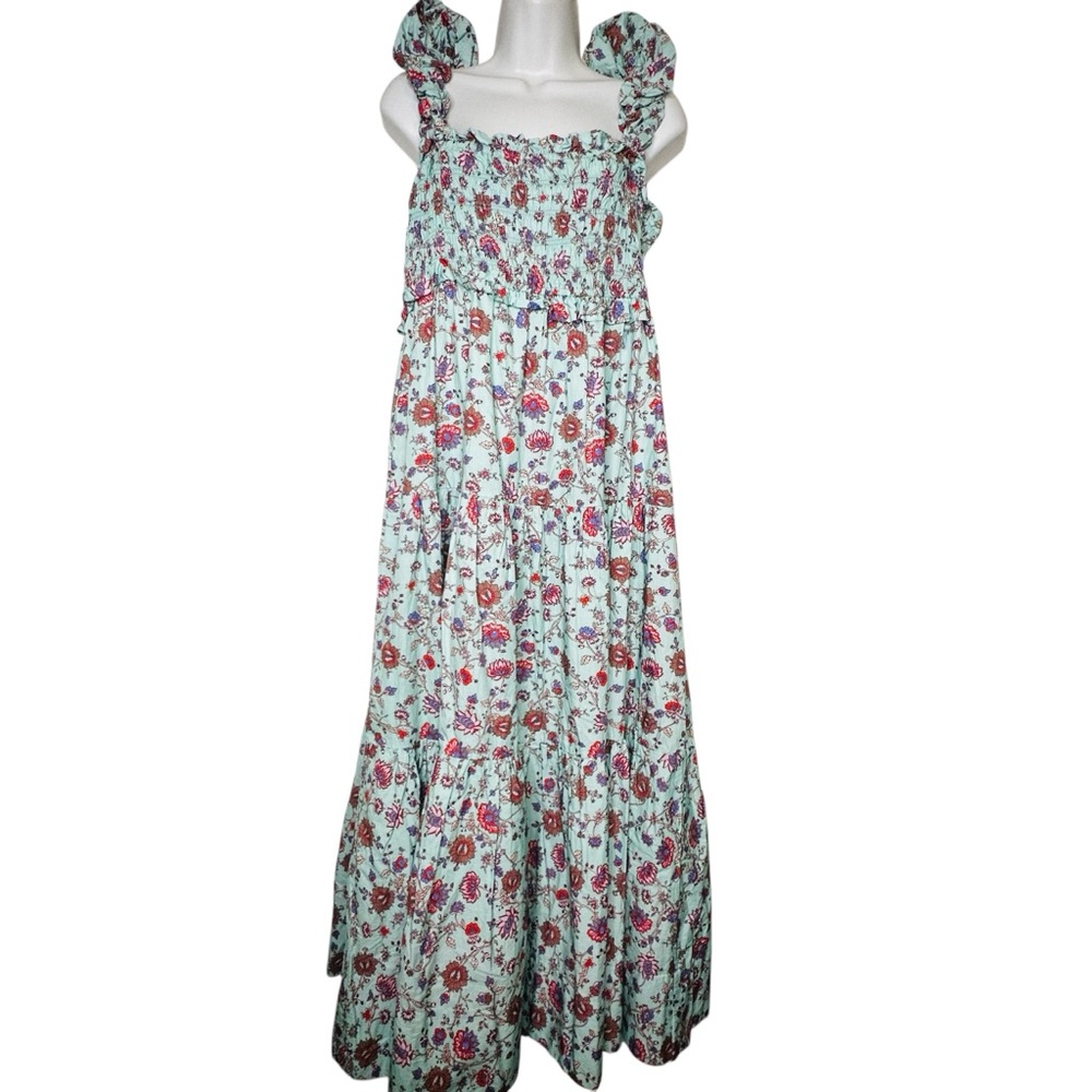 SEA New York NWT Brita Floral Smocked Dress Blue Sz.L Cottagecore Boho Prairie - Picture 2 of 12